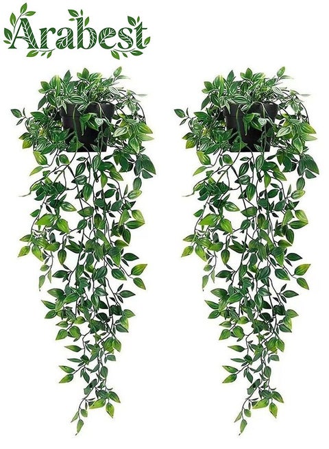 2 Pack Fake Hanging Plants Small Artificial Plants Faux Pea Pod Plants Indoor for Aesthetic Living Room Office Shelf Decor